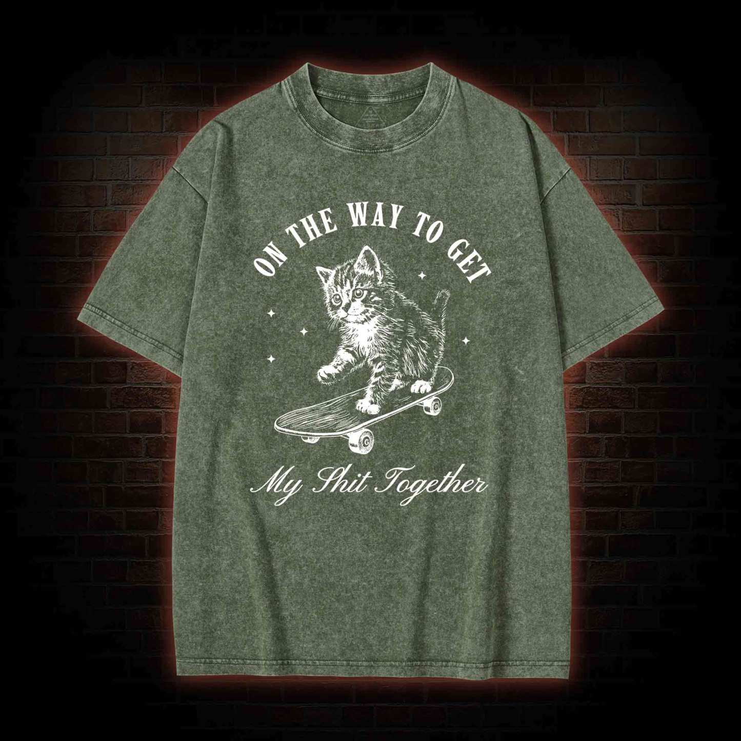 On My Way Cat Washed T-shirt