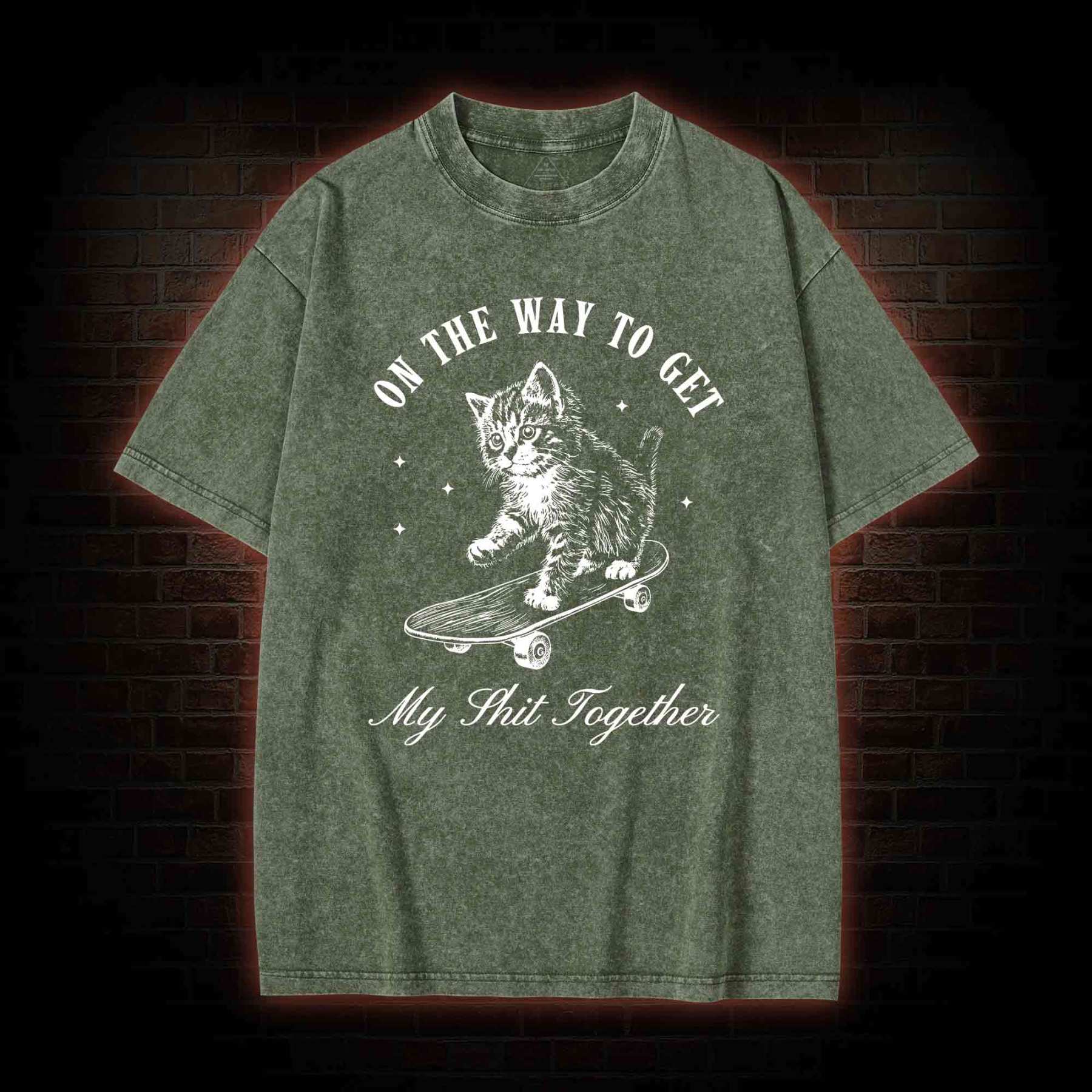 On My Way Cat Washed T-shirt