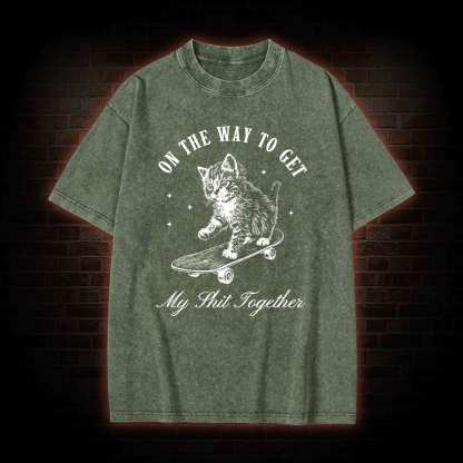 On My Way Cat Washed T-shirt