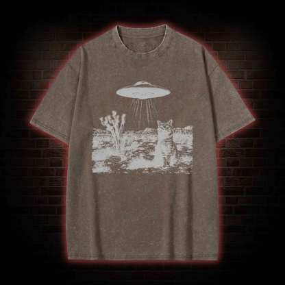 Ufo Cowboy Cat Washed T-shirt