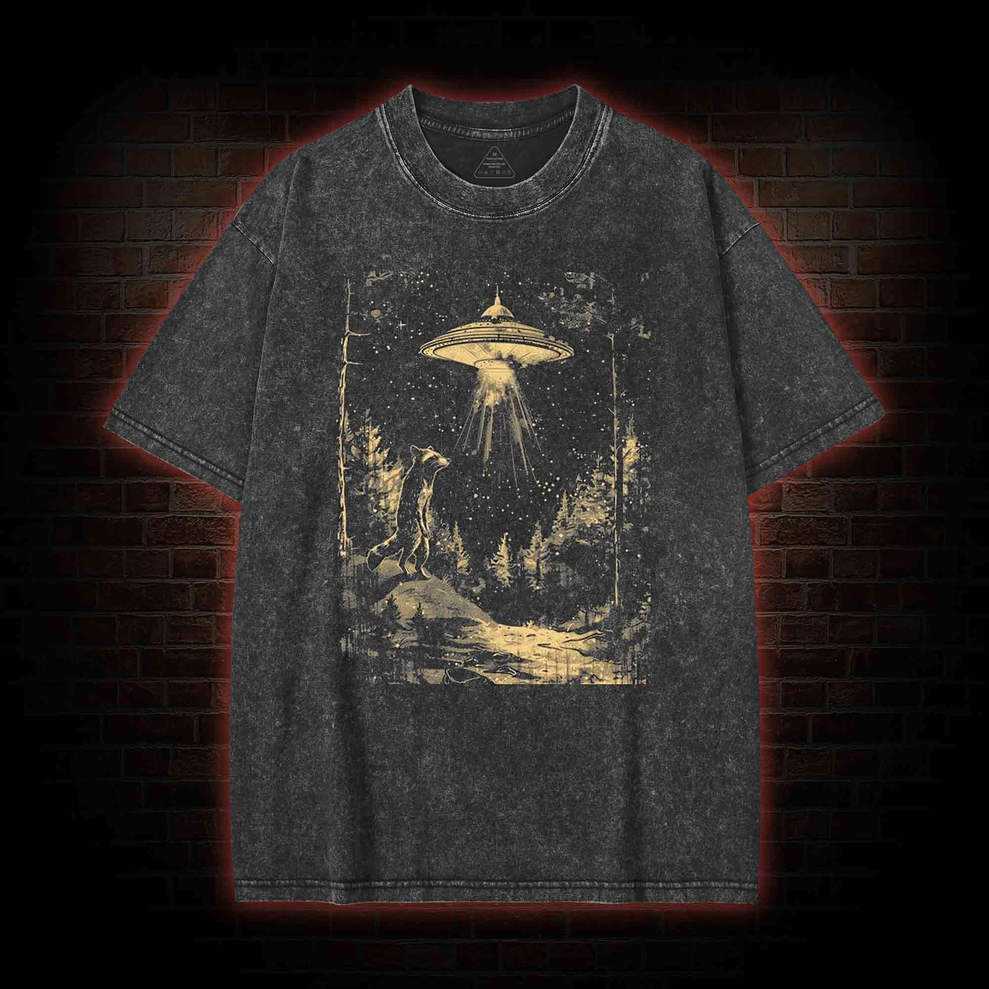 UFO and Raccoons Washed T-shirt