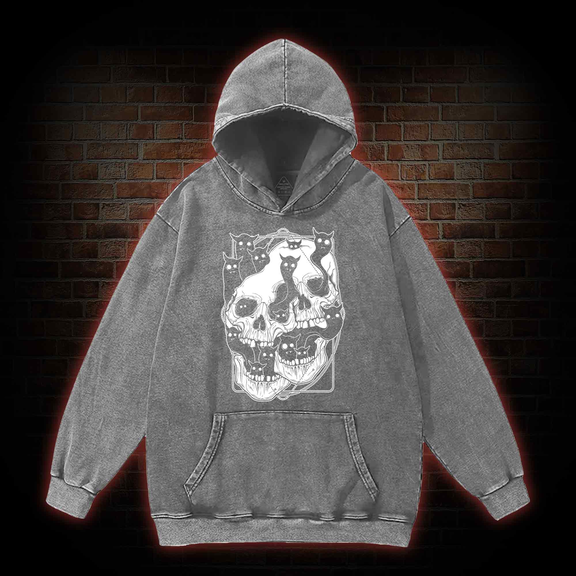 Cat Ghost Double Skull Washed Hoodie