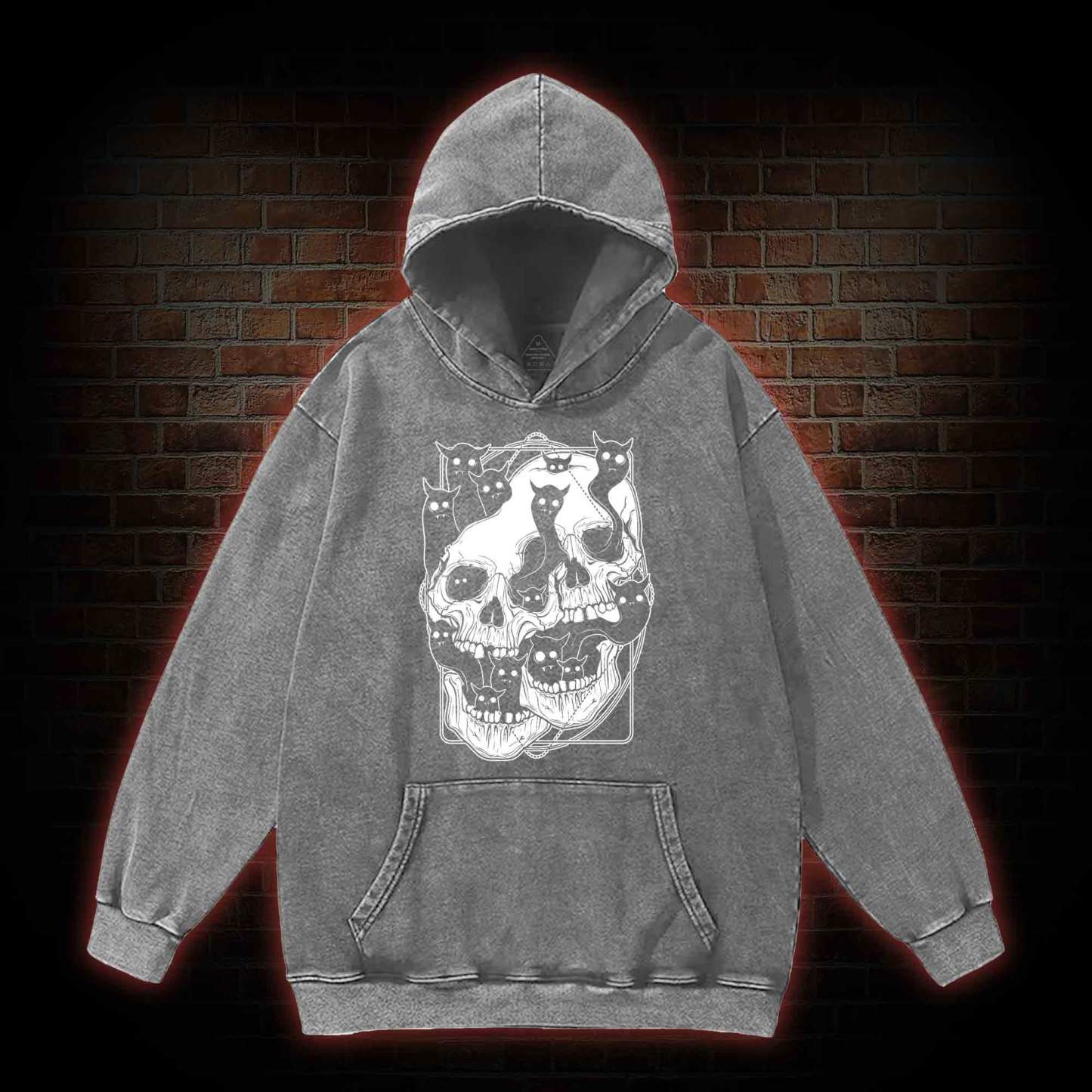 Cat Ghost Double Skull Washed Hoodie