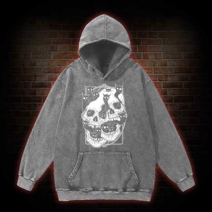 Cat Ghost Double Skull Washed Hoodie