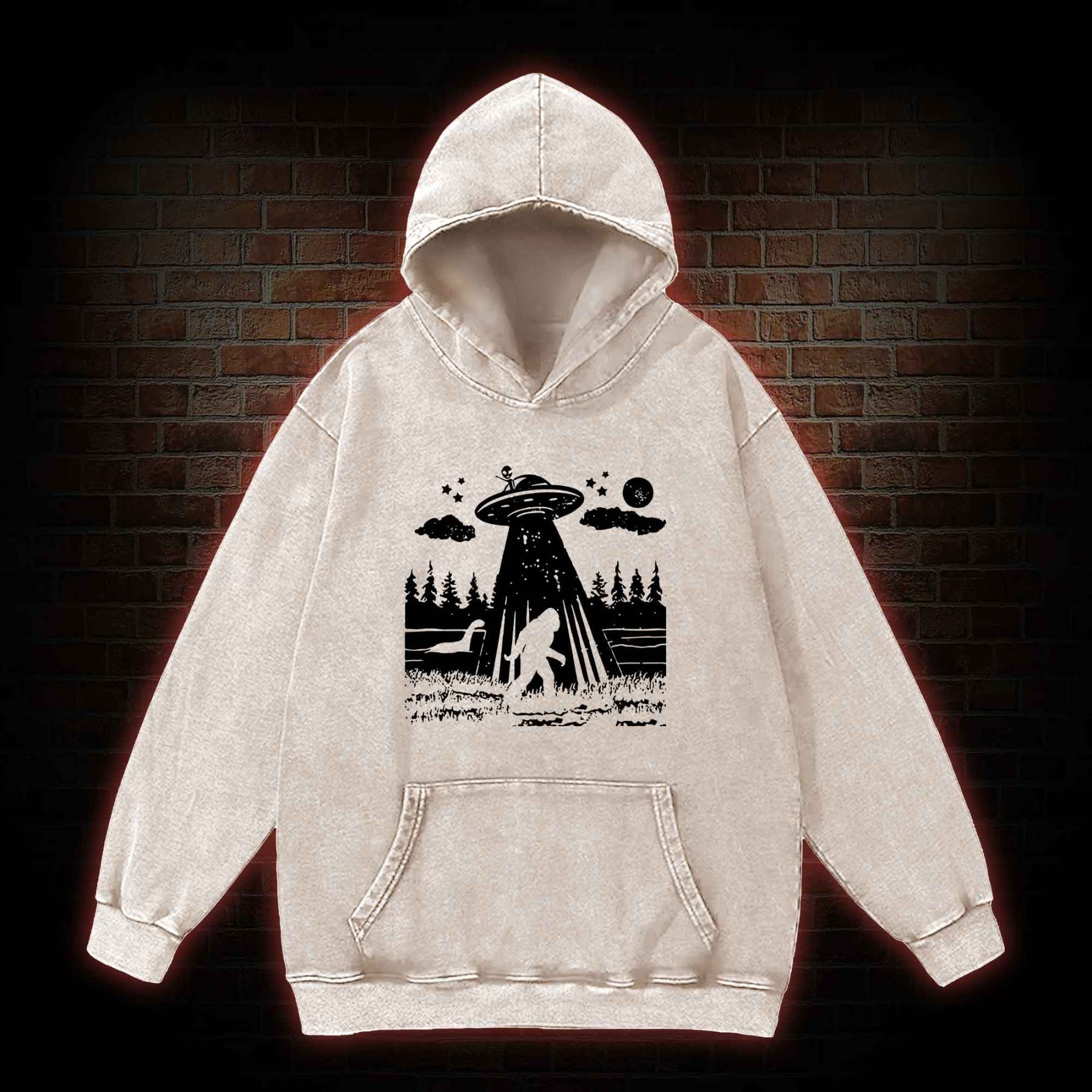 Bigfoot Sasquatch Alien UFO Loch Ness Monster Washed Hoodie