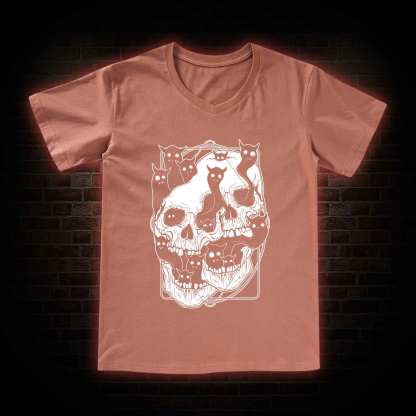 Cat Ghost Double Skull V-Neck Classic T-Shirt