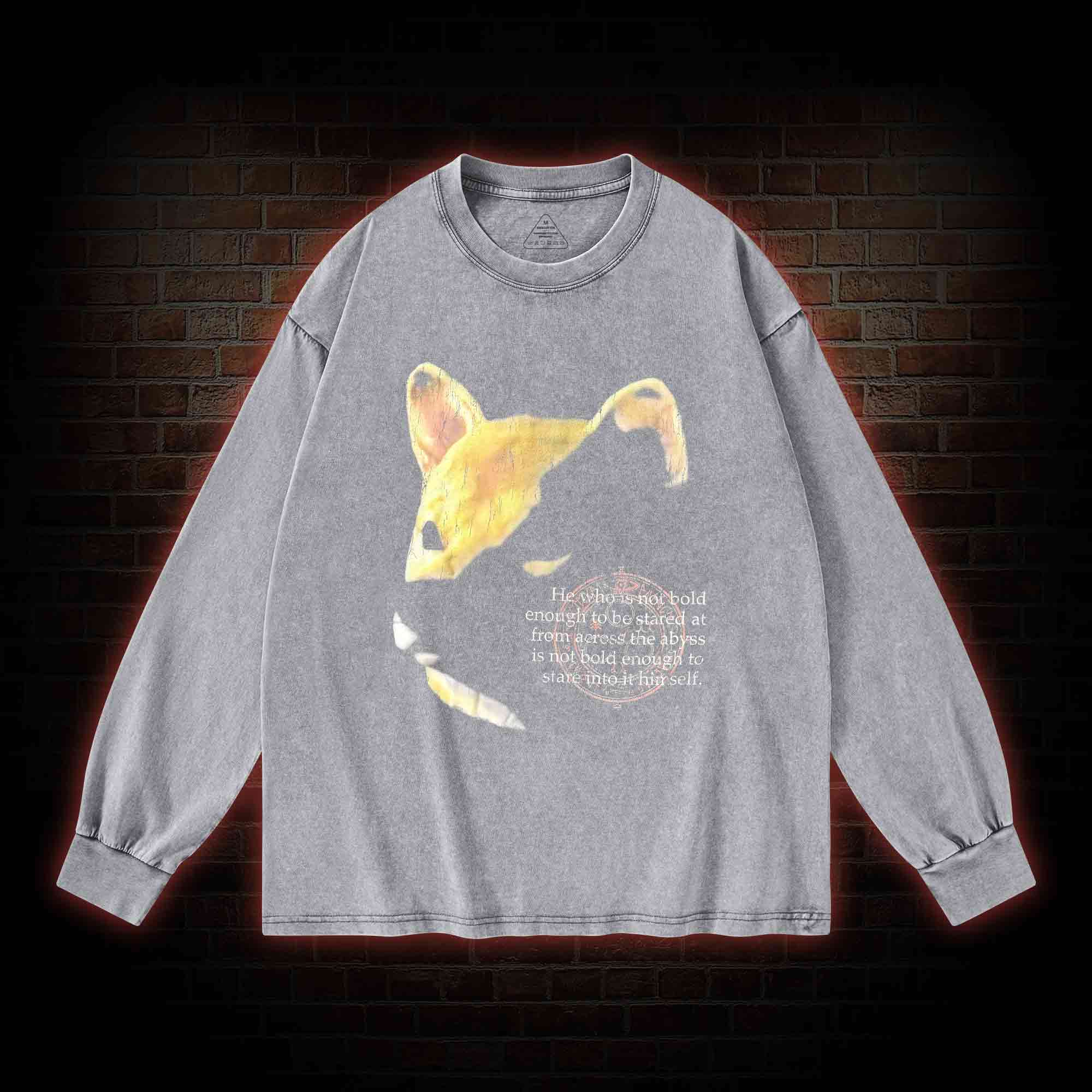 Shiba Back Print Washed Long-Sleeve T-shirt