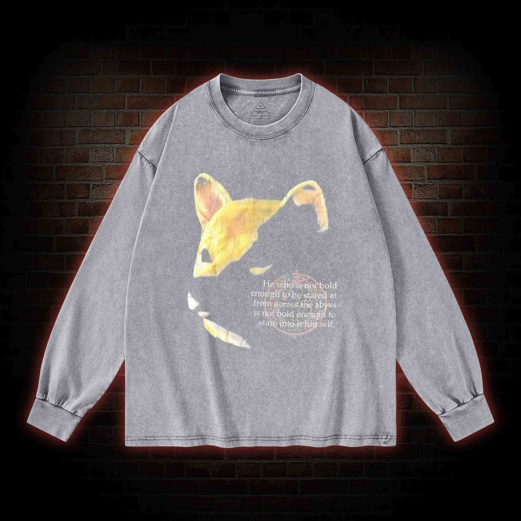 Shiba Back Print Washed Long-Sleeve T-shirt