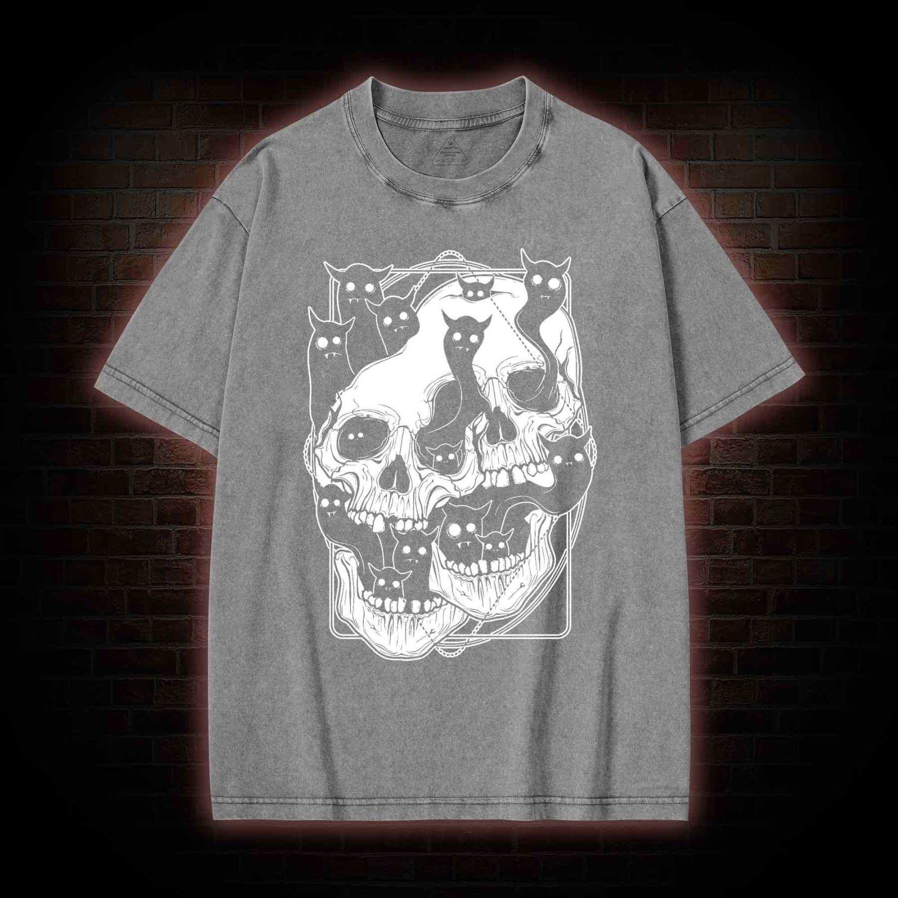 Cat Ghost Double Skull Washed T-shirt