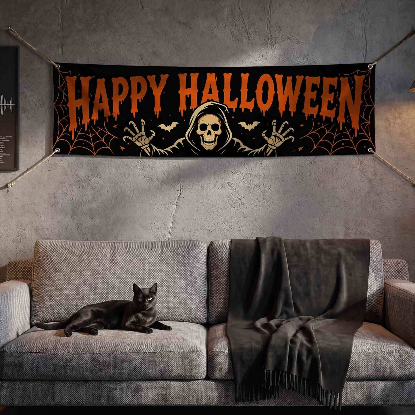 Ghostly Skeleton Happy Halloween Banner