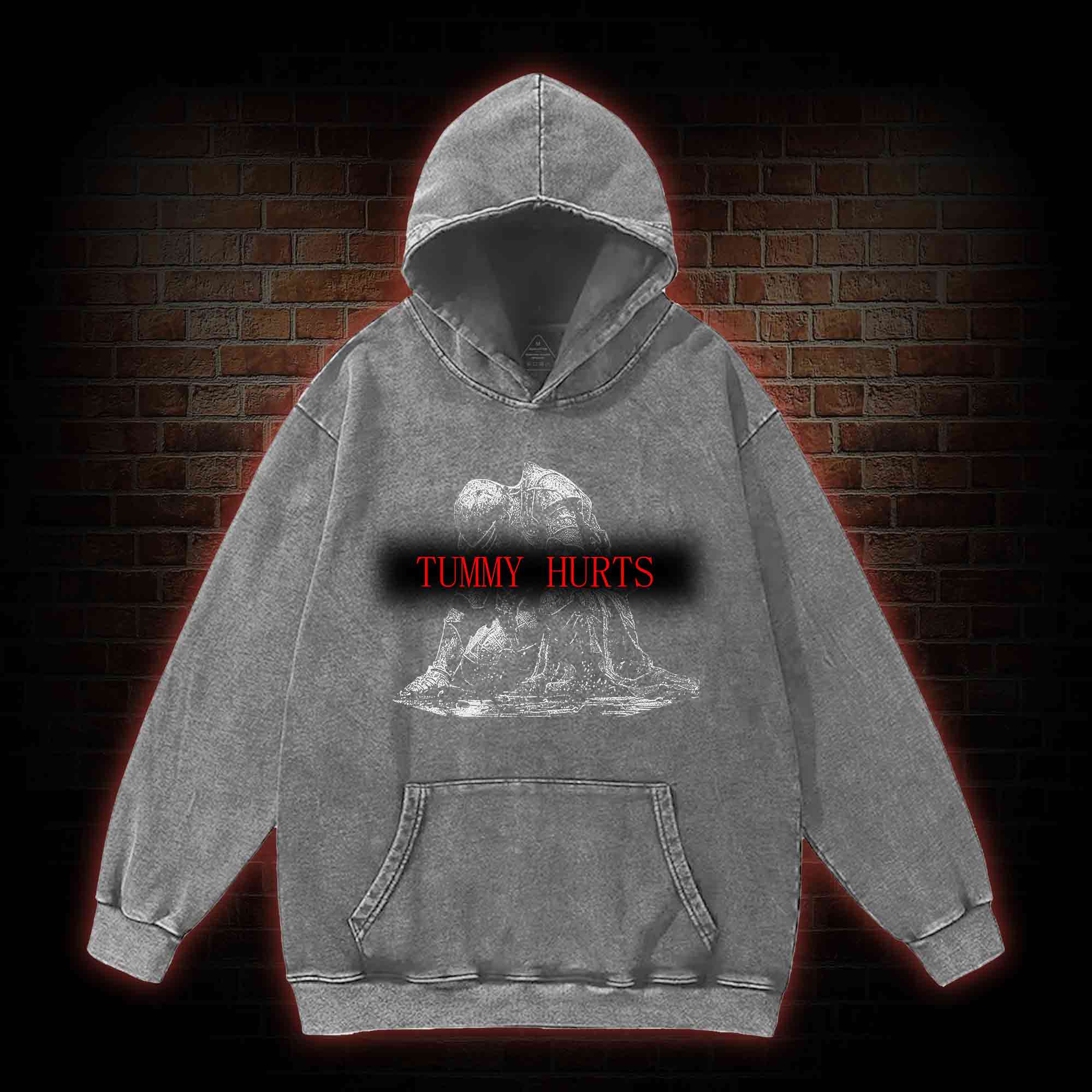 Retro Tummy Hurts Washed Hoodie