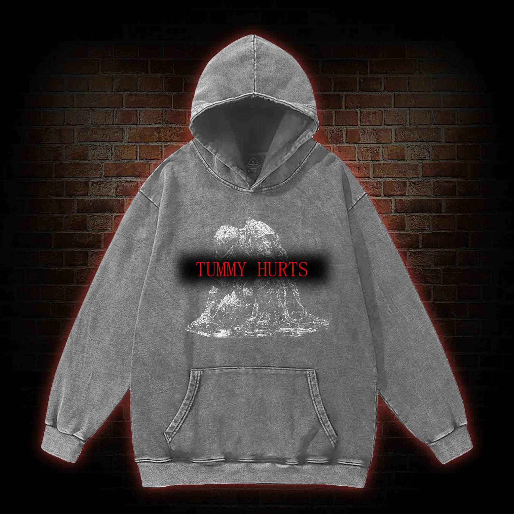 Retro Tummy Hurts Washed Hoodie