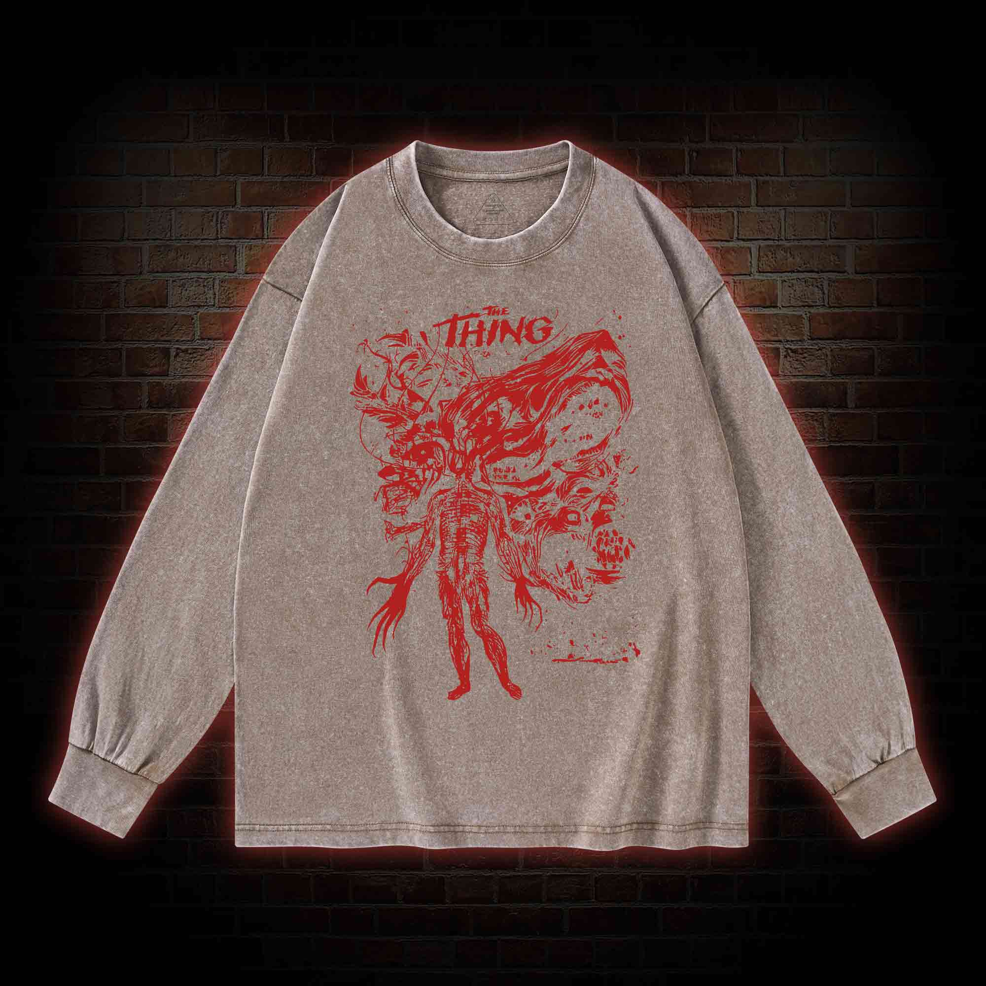 Retro The Thing Horror Washed Long-Sleeve T-shirt