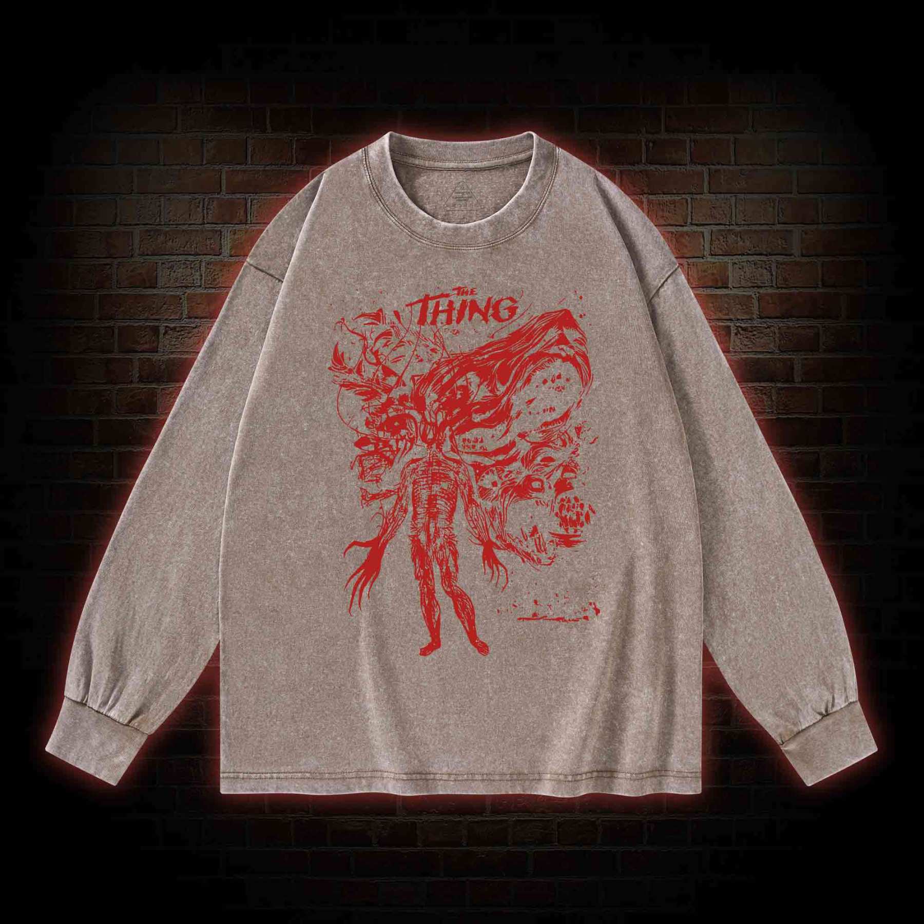 Retro The Thing Horror Washed Long-Sleeve T-shirt