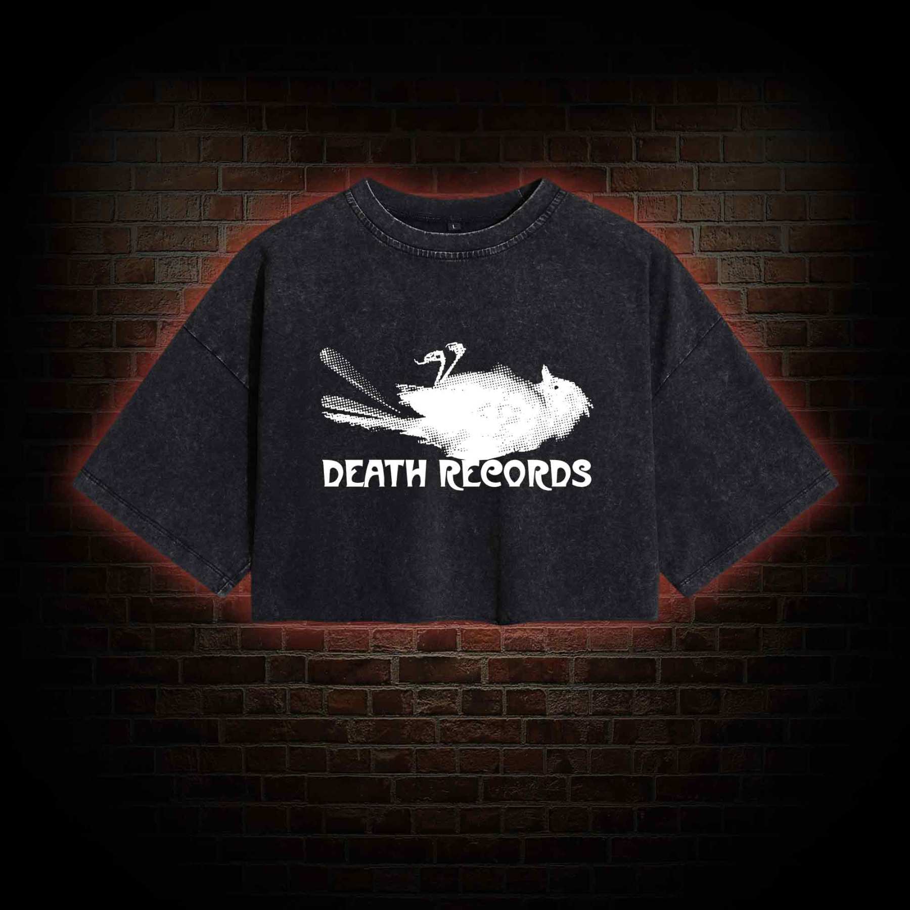 Death Records Washed Cropped T-shirts