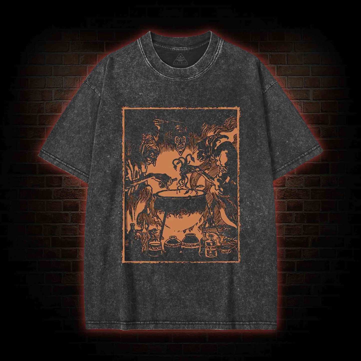 Three Witches Around Cauldron Washed T-shirt