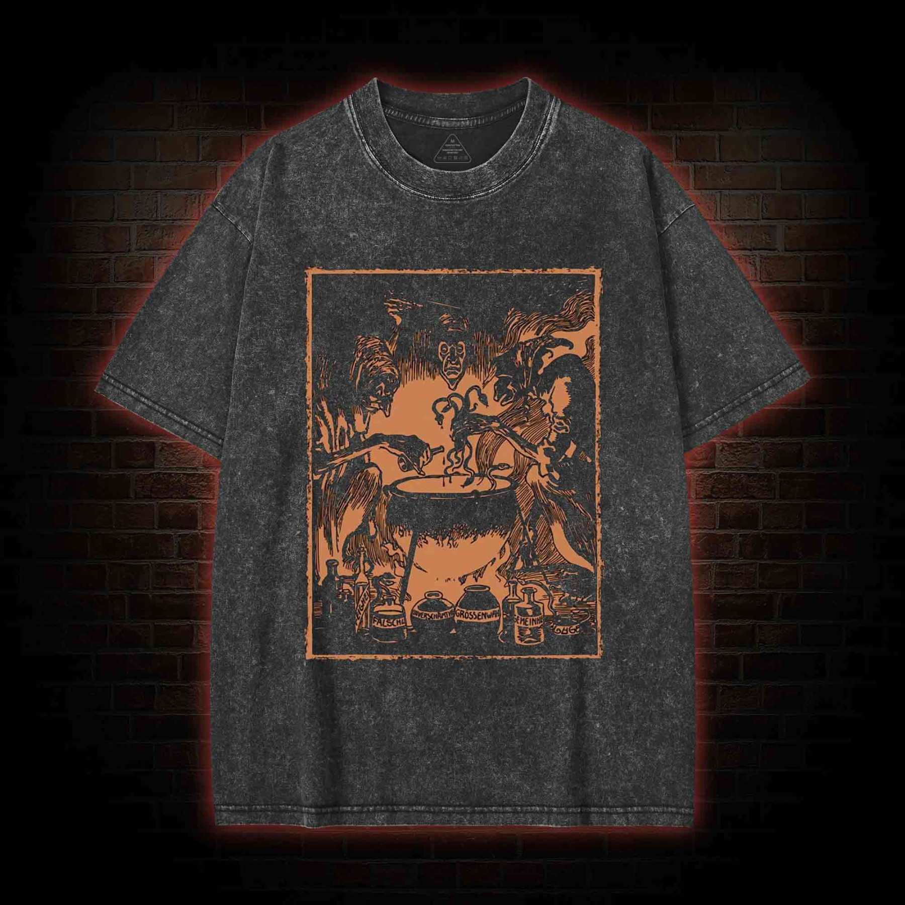 Three Witches Around Cauldron Washed T-shirt