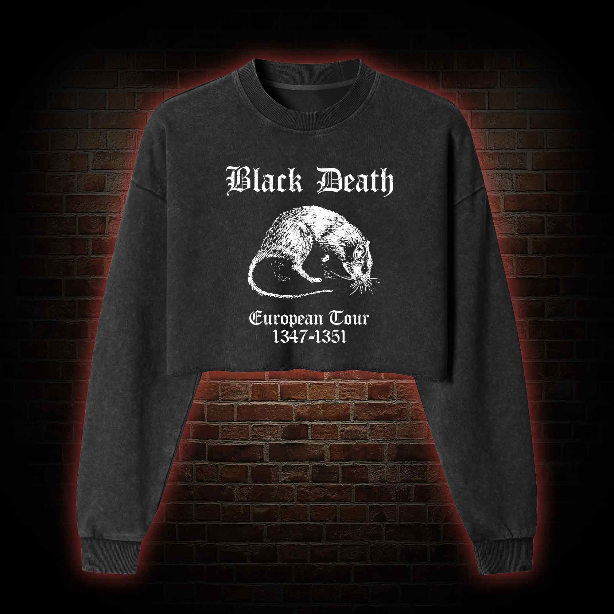 Black Death Washed Cropped Sweatshirts