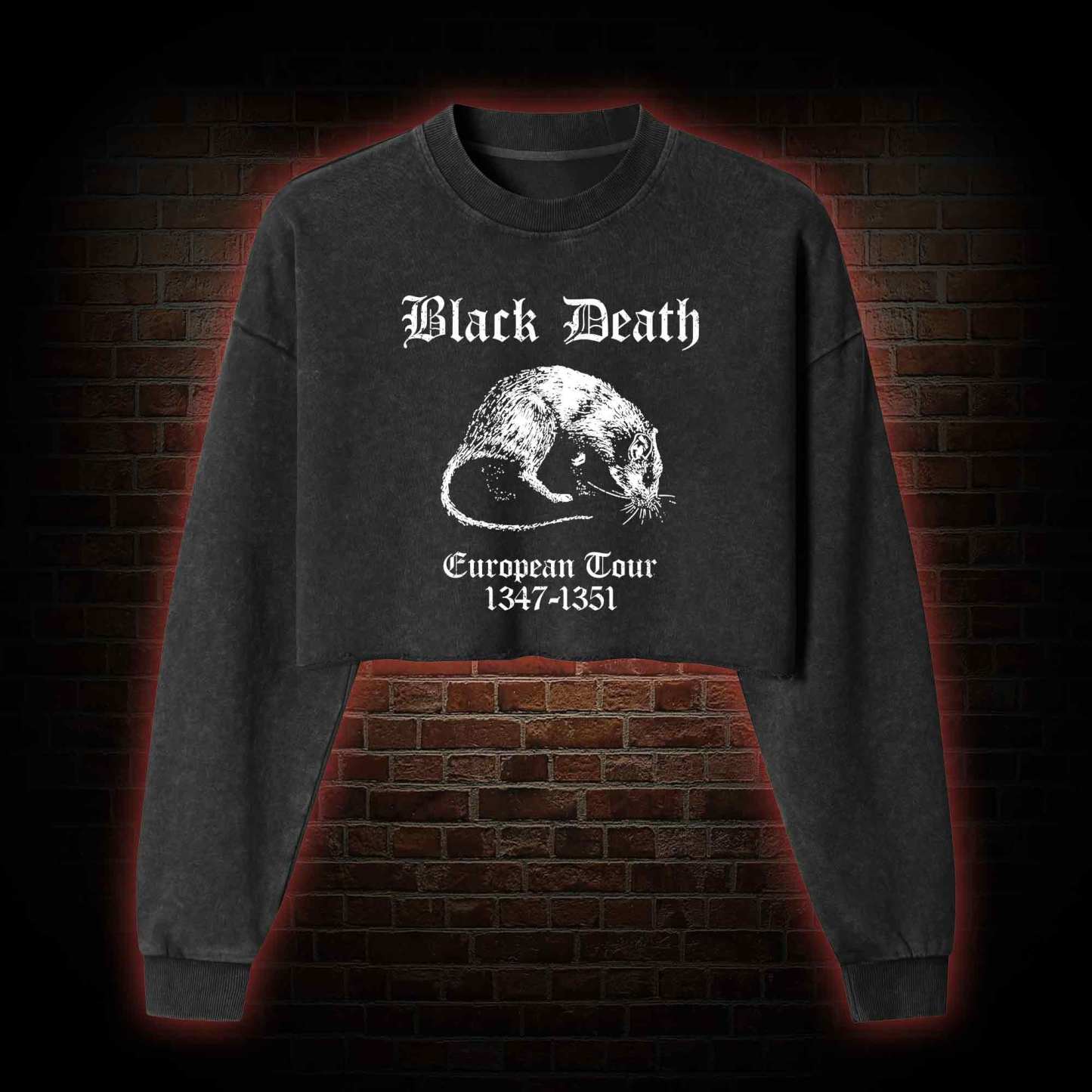 Black Death Washed Cropped Sweatshirts