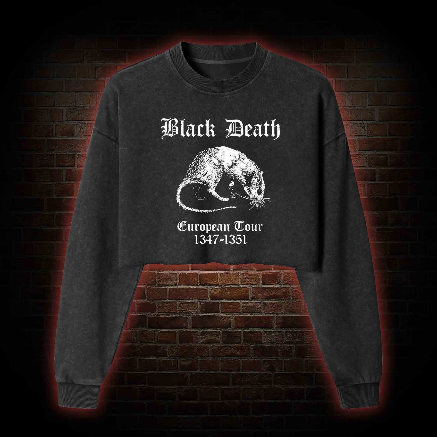 Black Death Washed Cropped Sweatshirts