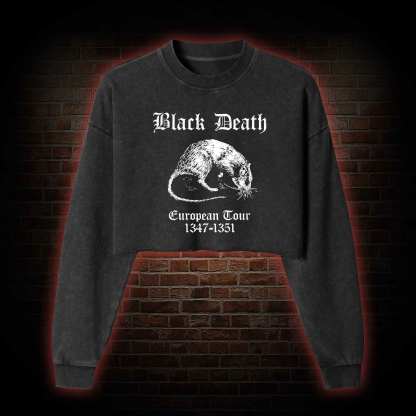 Black Death Washed Cropped Sweatshirts