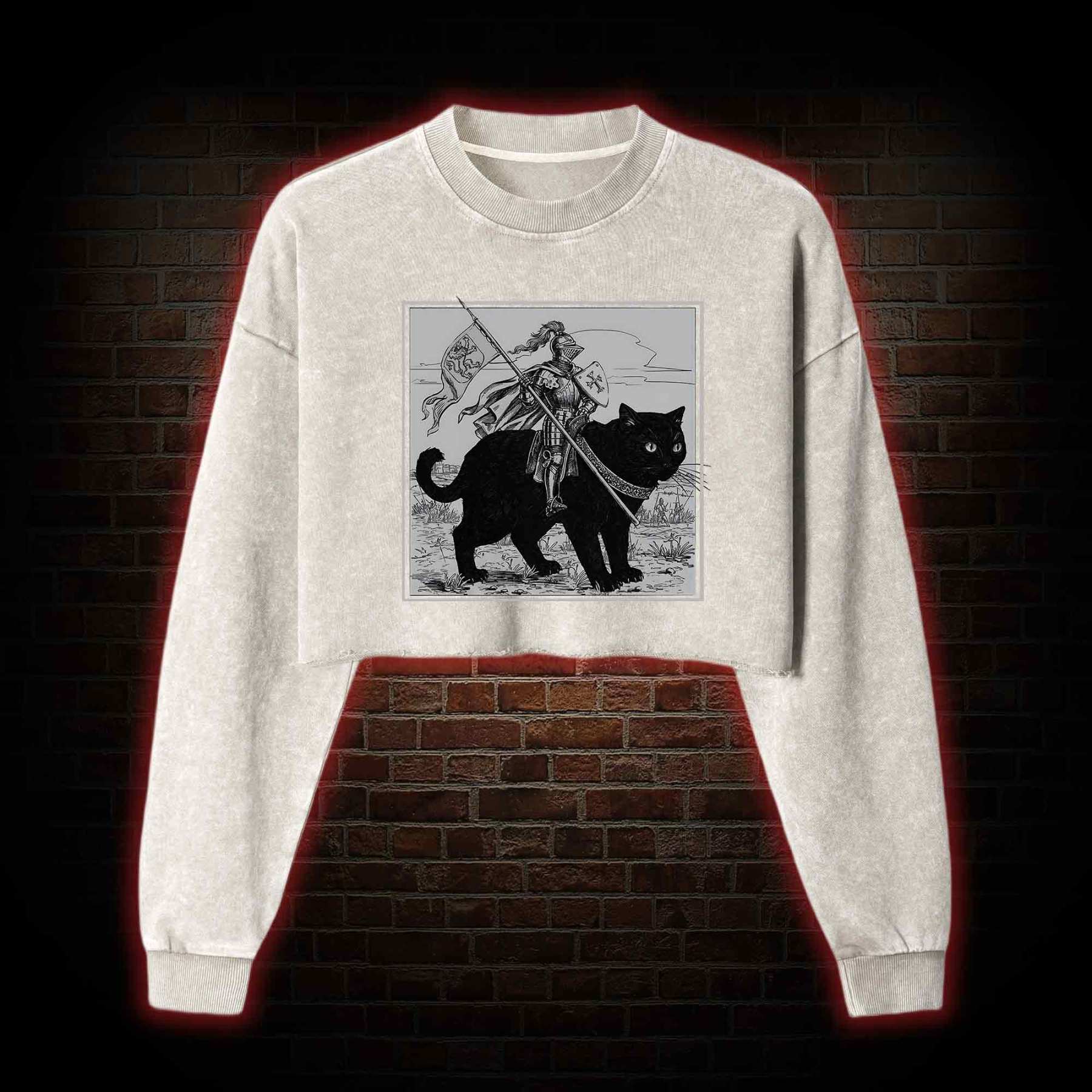 Medieval Knight Washed Cropped Sweatshirts