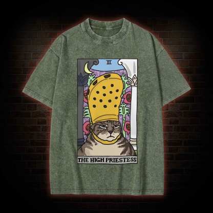 The High Priestess Cat Washed T-shirt