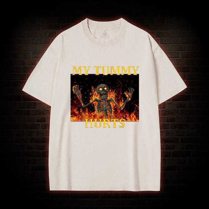 Skeleton Tummy Hurts Washed T-Shirt
