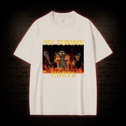 Skeleton Tummy Hurts Washed T-Shirt
