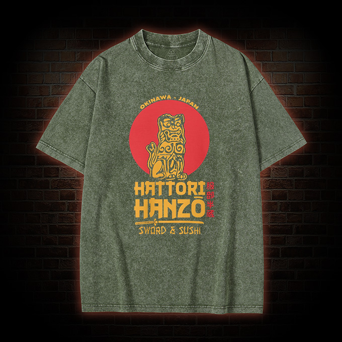Hattori Hanzo Sword and Sushi Washed T-shirt