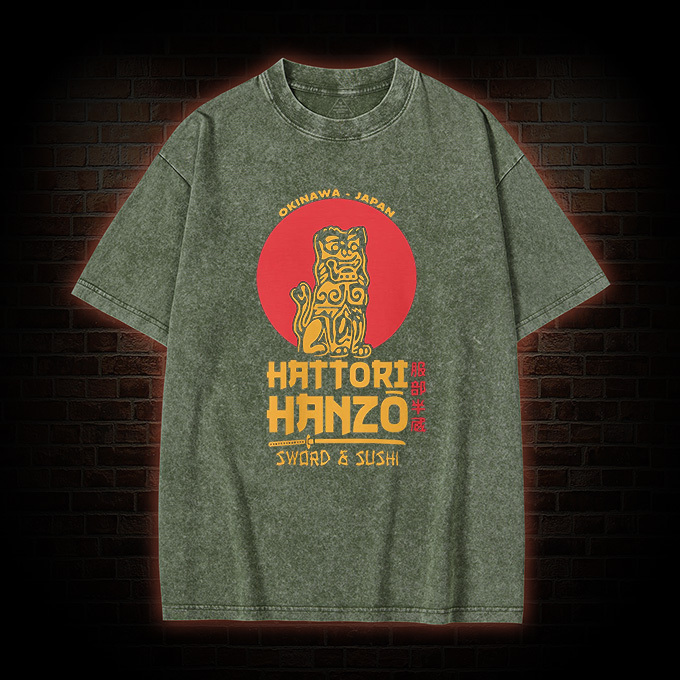 Hattori Hanzo Sword and Sushi Washed T-shirt