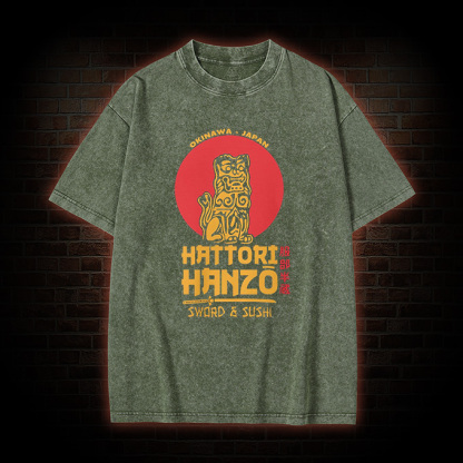 Hattori Hanzo Sword and Sushi Washed T-shirt