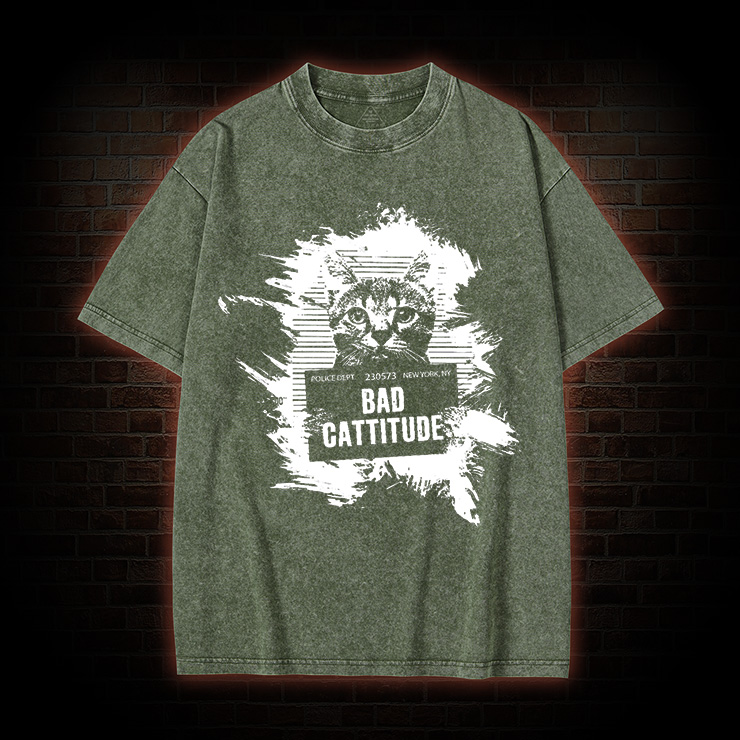 Mugshot Cat Fun Vintage Washed T-Shirt