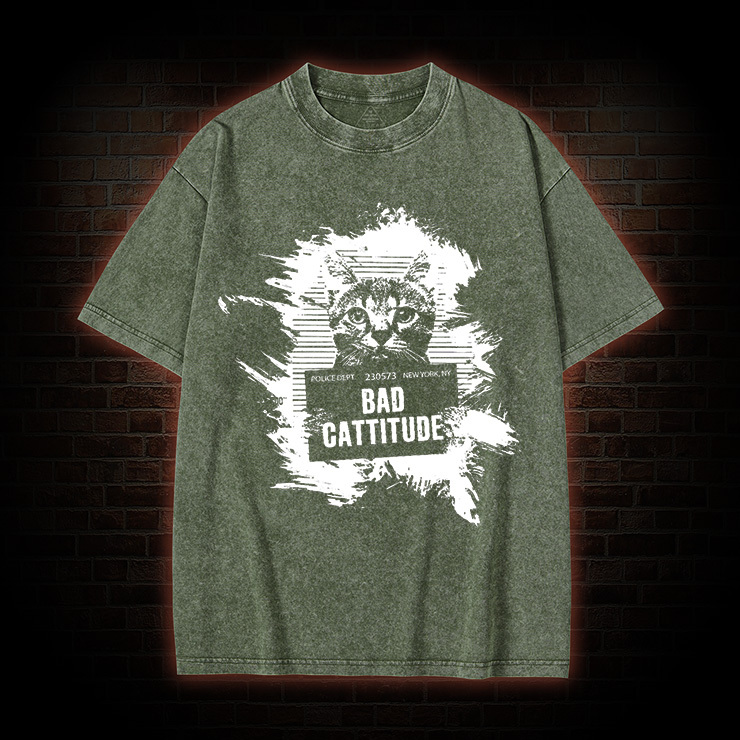 Mugshot Cat Fun Vintage Washed T-Shirt
