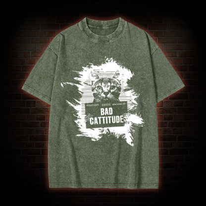 Mugshot Cat Fun Vintage Washed T-Shirt