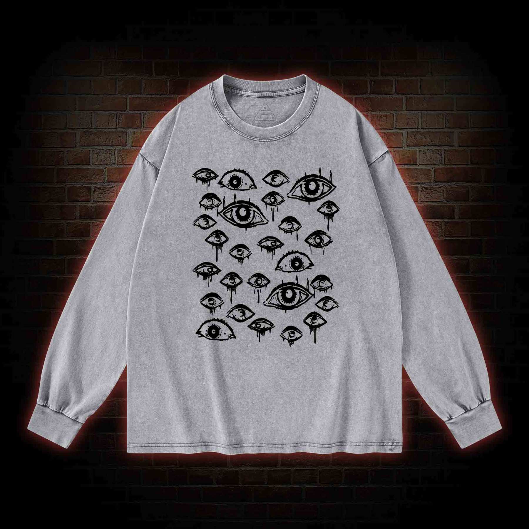 Grunge Eyeball Weird Washed Long-Sleeve T-shirt