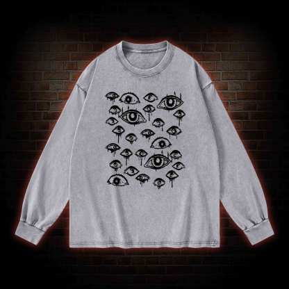 Grunge Eyeball Weird Washed Long-Sleeve T-shirt