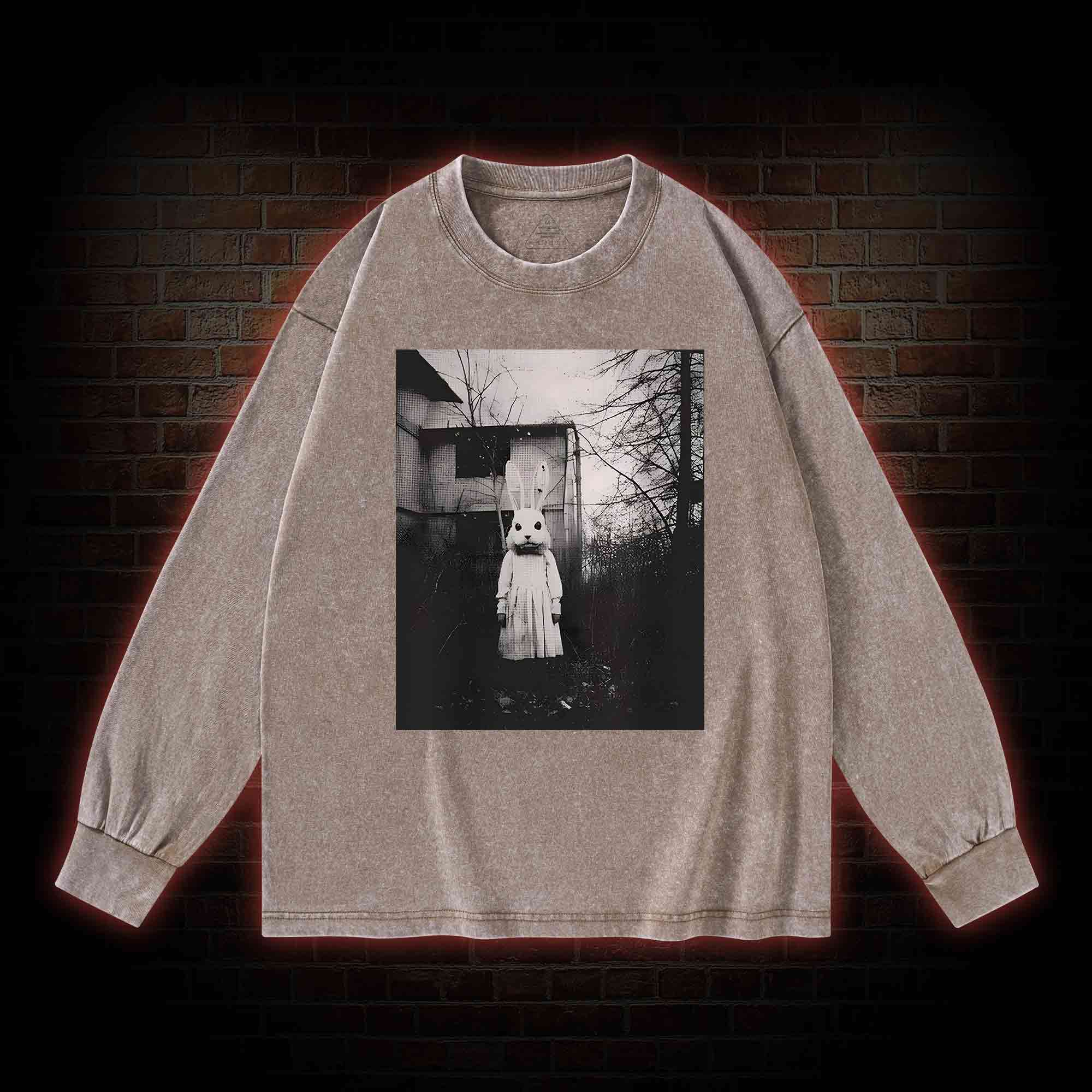 Scary Rabbit Doll Washed Long-Sleeve T-shirt