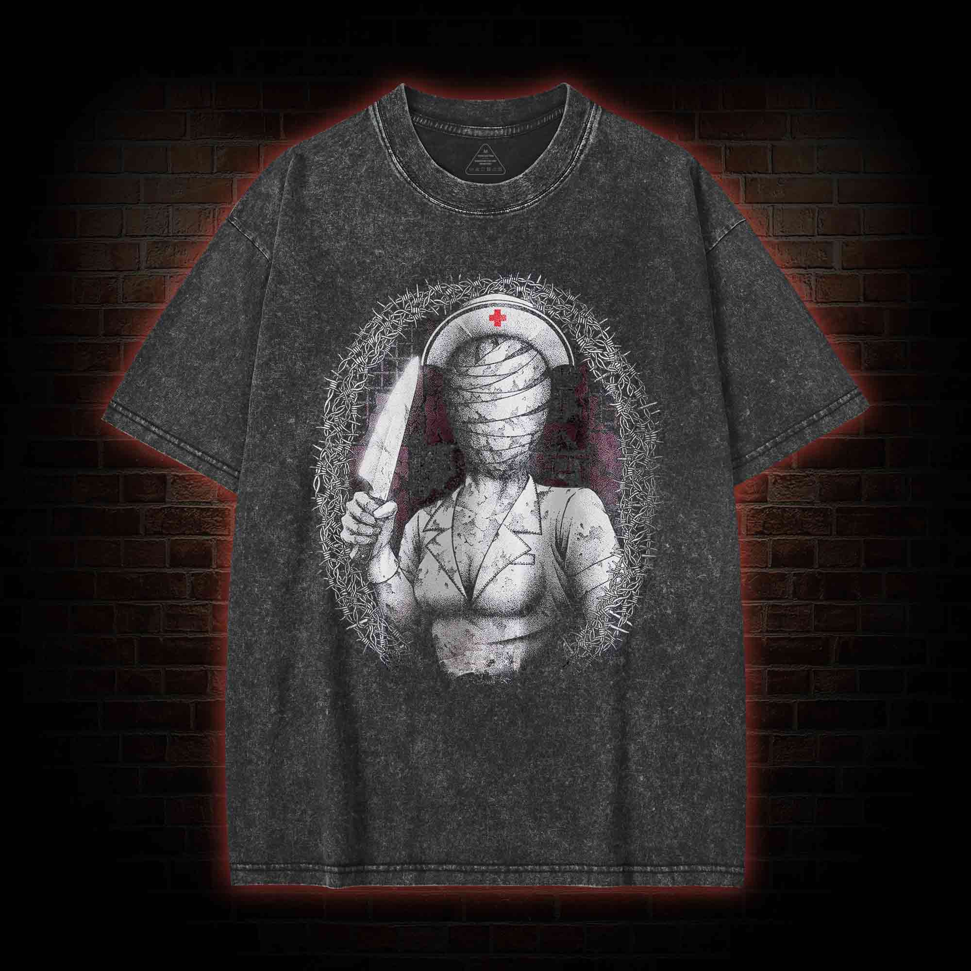 Horror Nurse Washed T-shirt