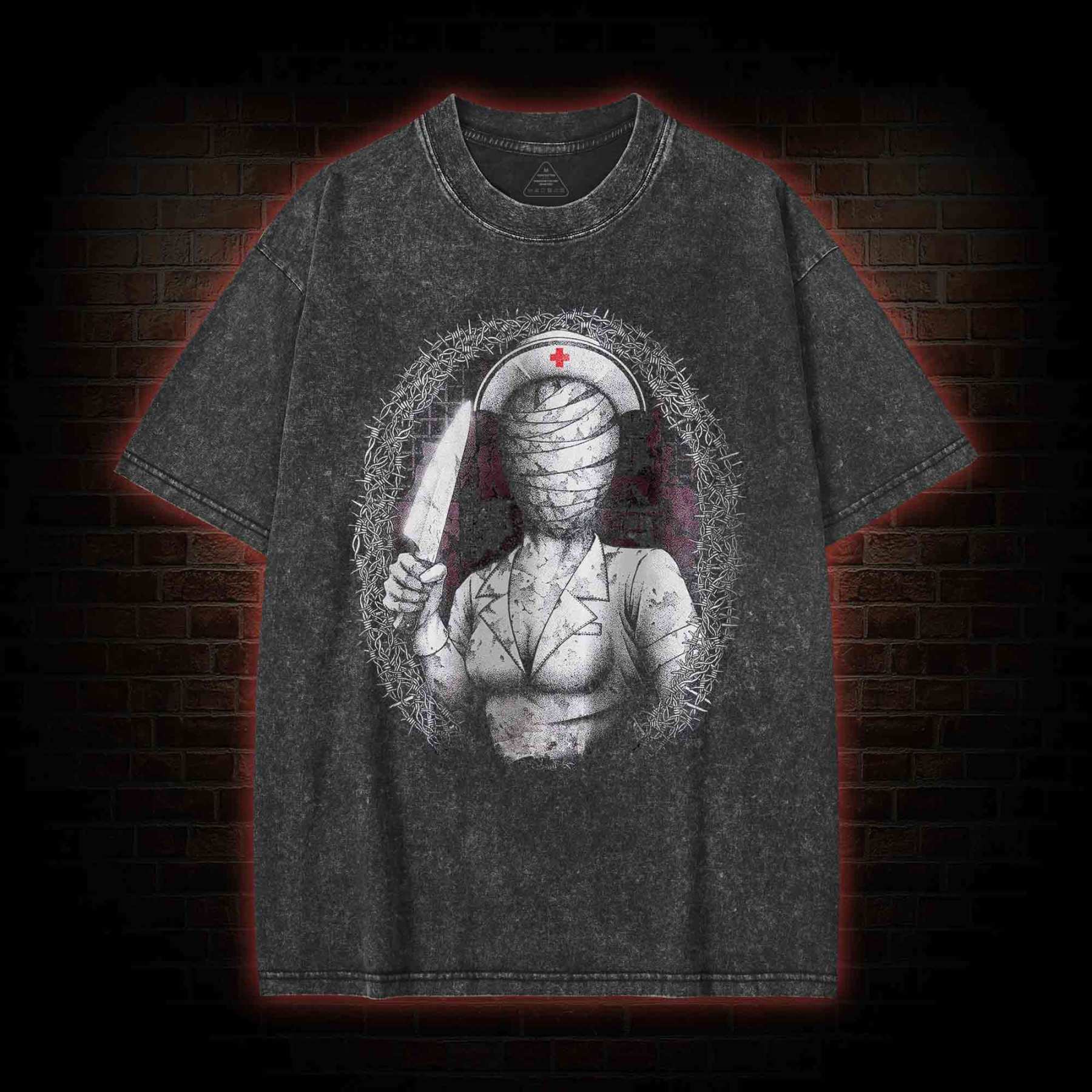 Horror Nurse Washed T-shirt