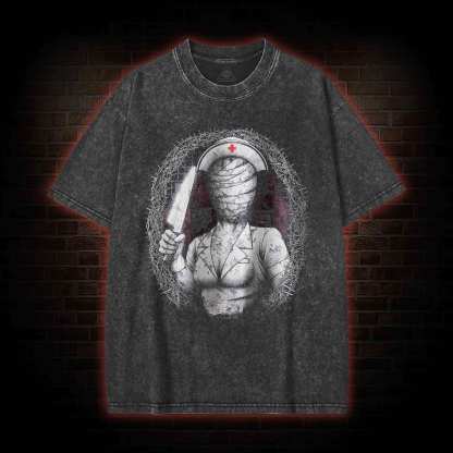 Horror Nurse Washed T-shirt