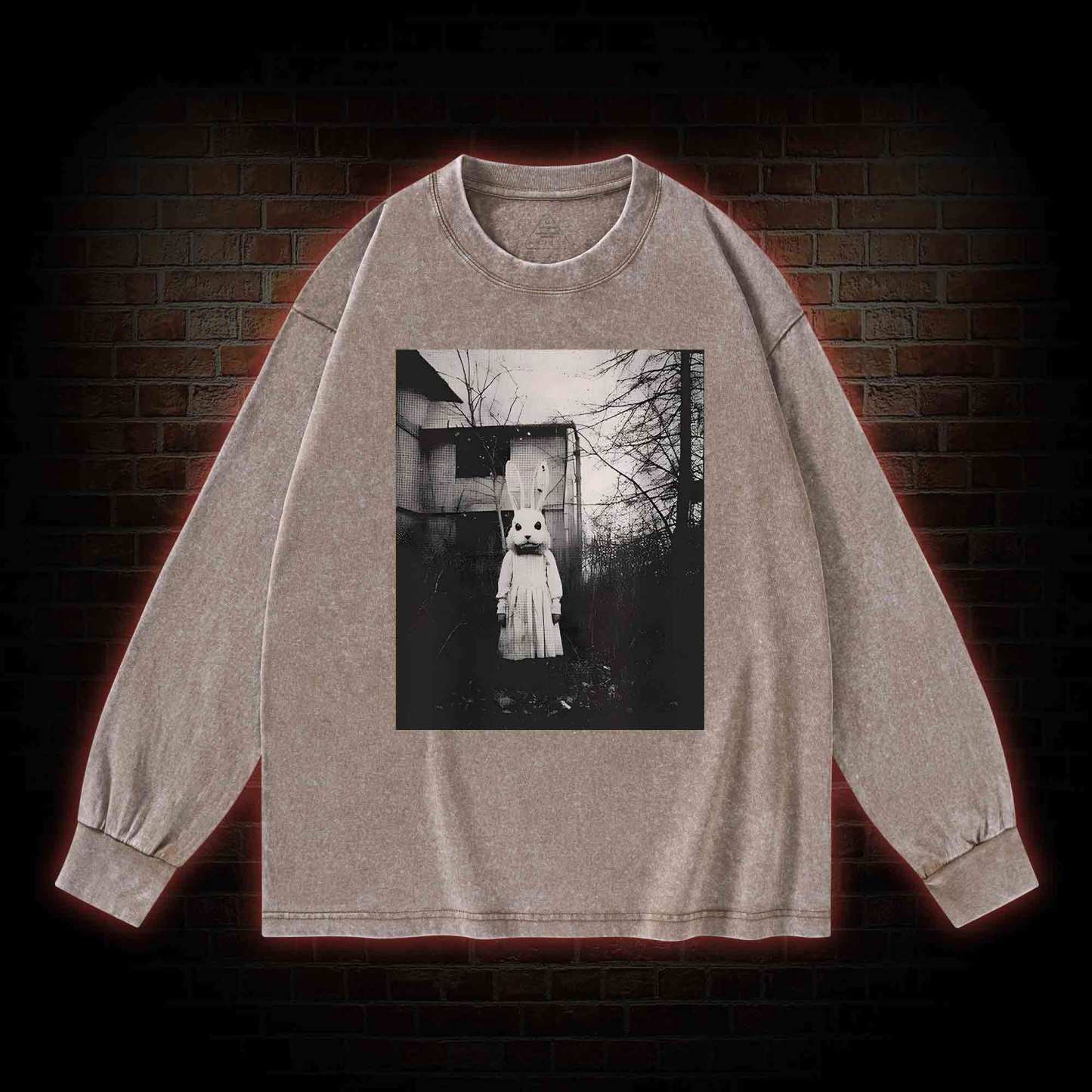 Scary Rabbit Doll Washed Long-Sleeve T-shirt