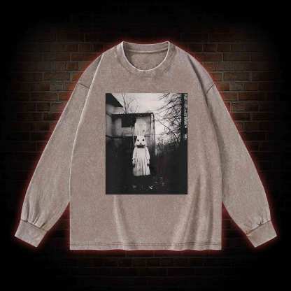 Scary Rabbit Doll Washed Long-Sleeve T-shirt