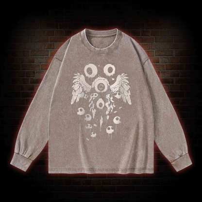 Weirdcore Eyeball Washed Long-Sleeve T-shirt
