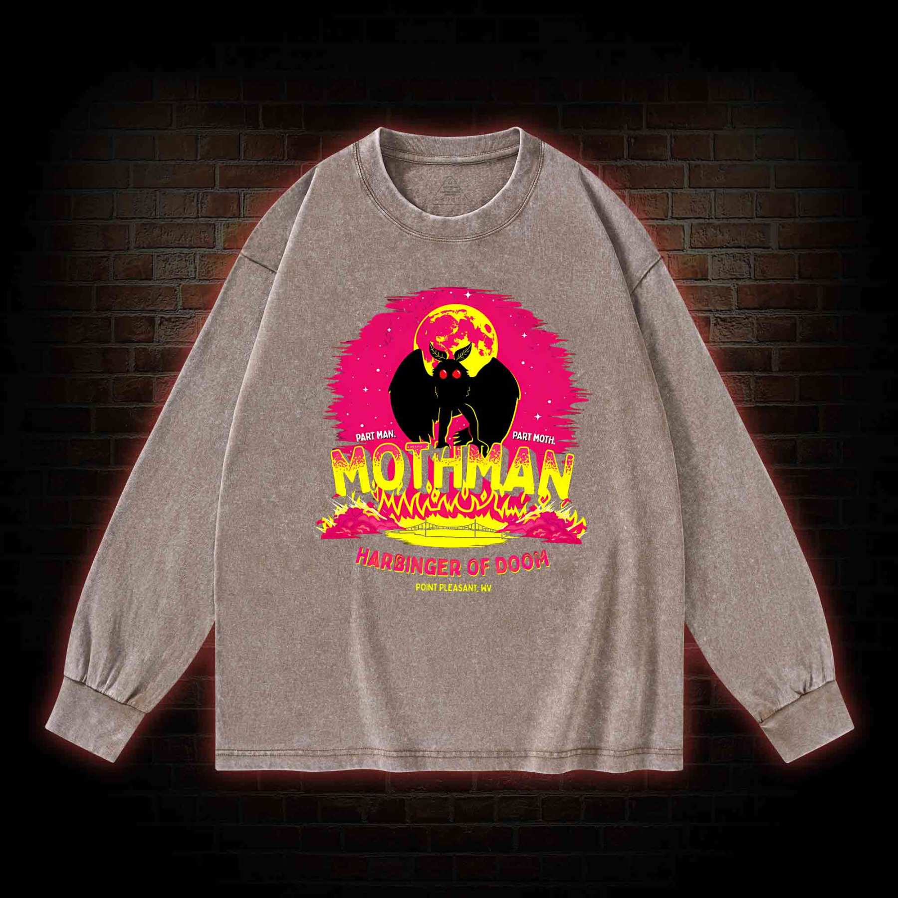 Mothman Harbinger of Doom Washed Long-Sleeve T-shirt