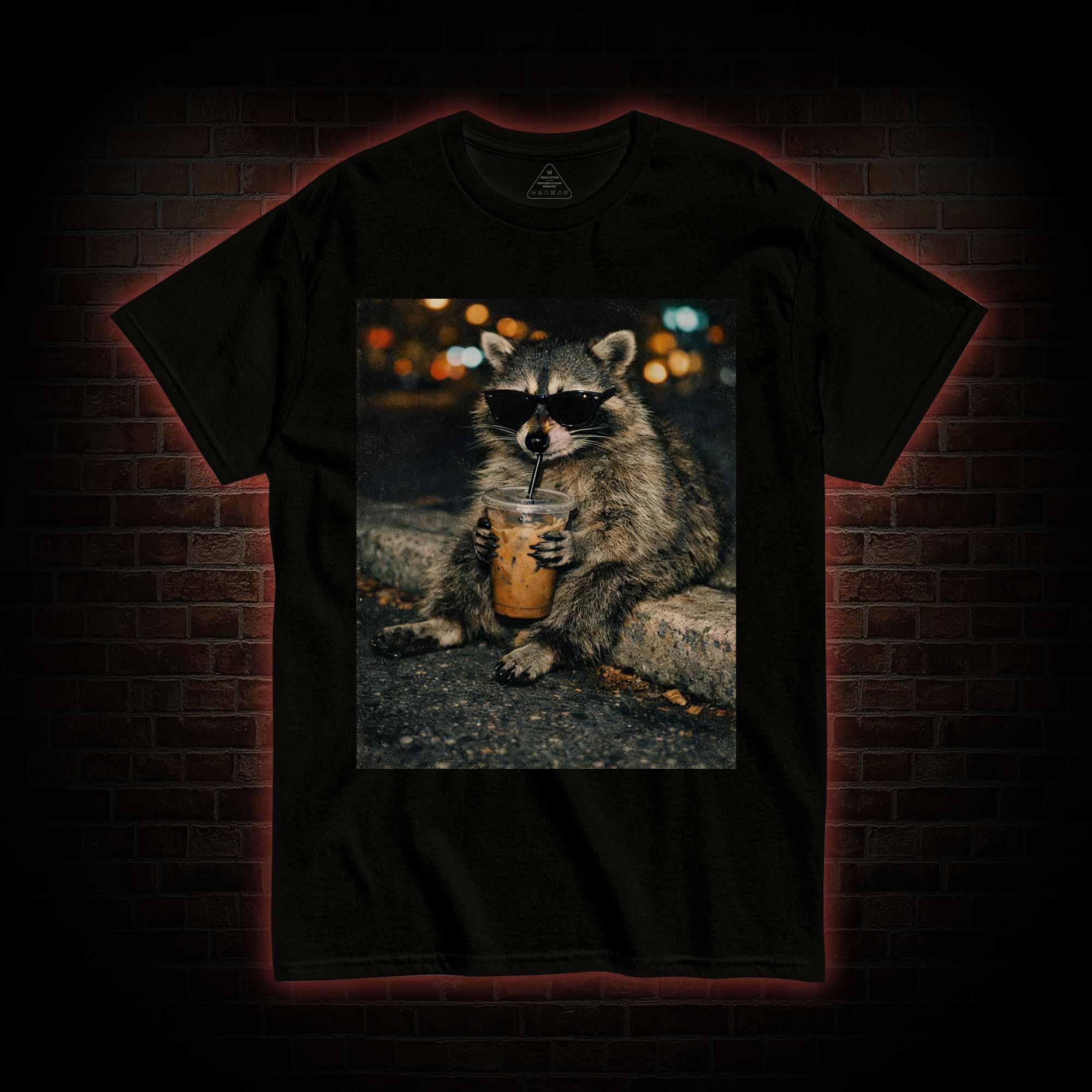 Funny Raccoon Drinking Iced Coffee T-shirt