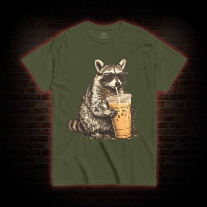 Raccoon Drinking Iced Coffee T-shirt