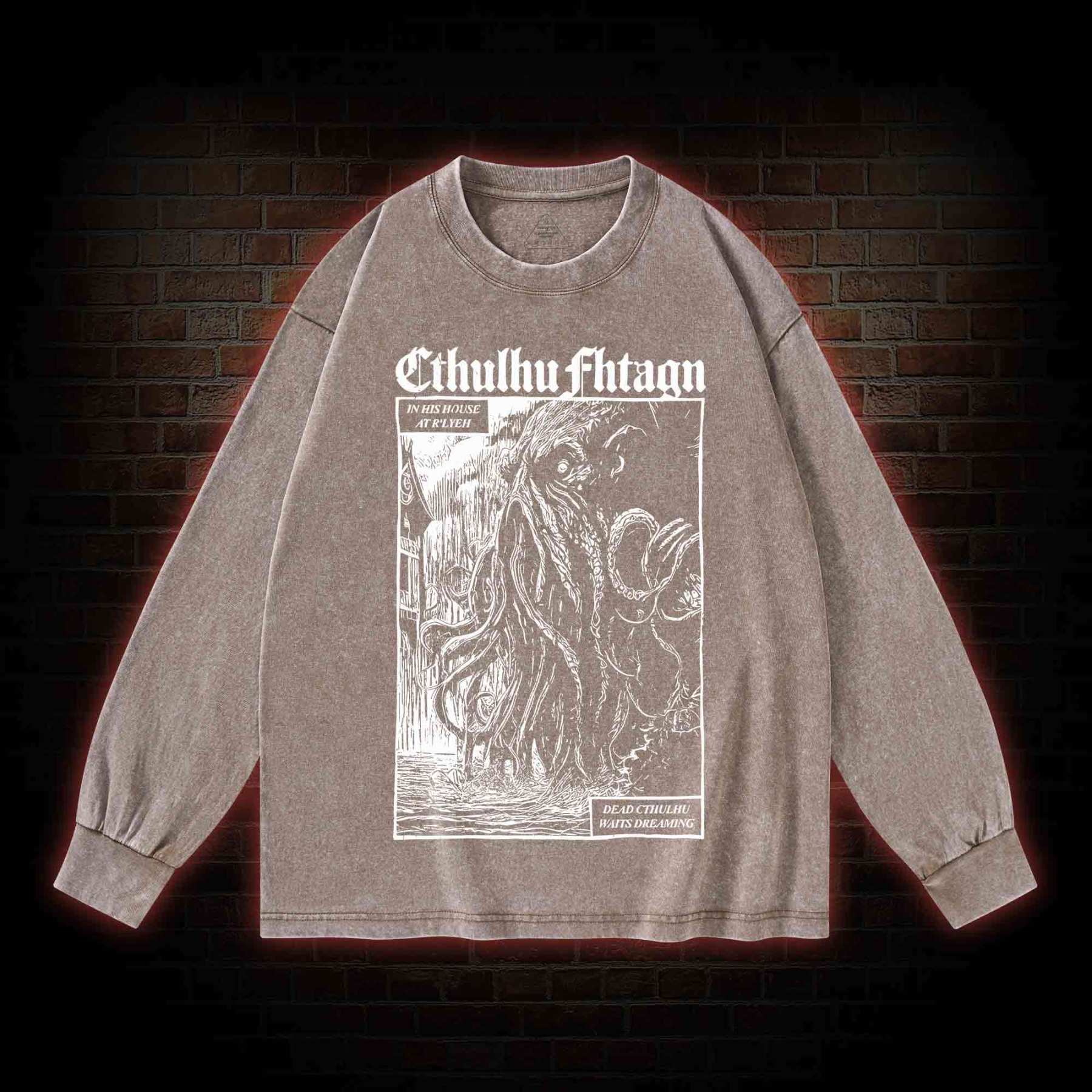 Cthulhu Fhtagn Washed Long-Sleeve T-shirt