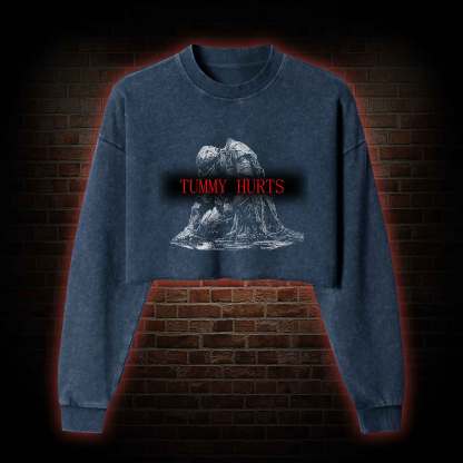 Retro Tummy Hurts Women's Washed Cropped Sweatshirts