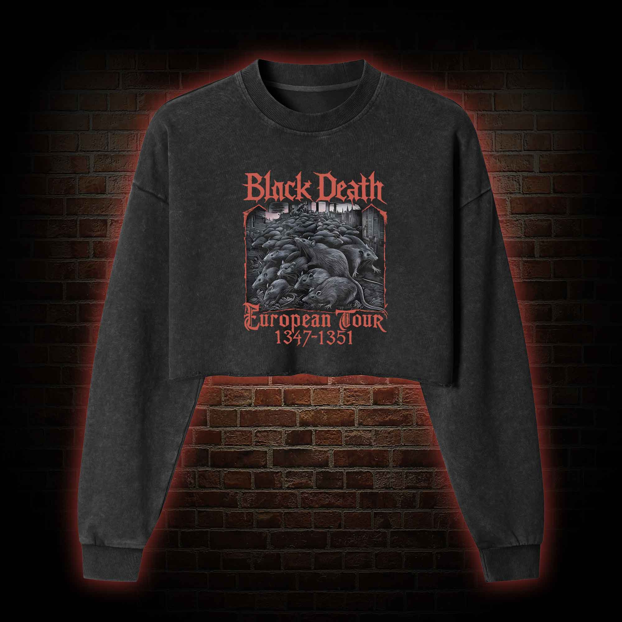 Vintage Black Death European Tour  Washed Cropped Sweatshirts